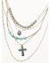 Image #1 - Shyanne Women's Silver & Turquoise 6-layer Cross Necklace, Silver, hi-res