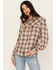 Image #1 - Shyanne Women's Plaid Print Long Sleeve Button-Down Western Shirt , Cream, hi-res