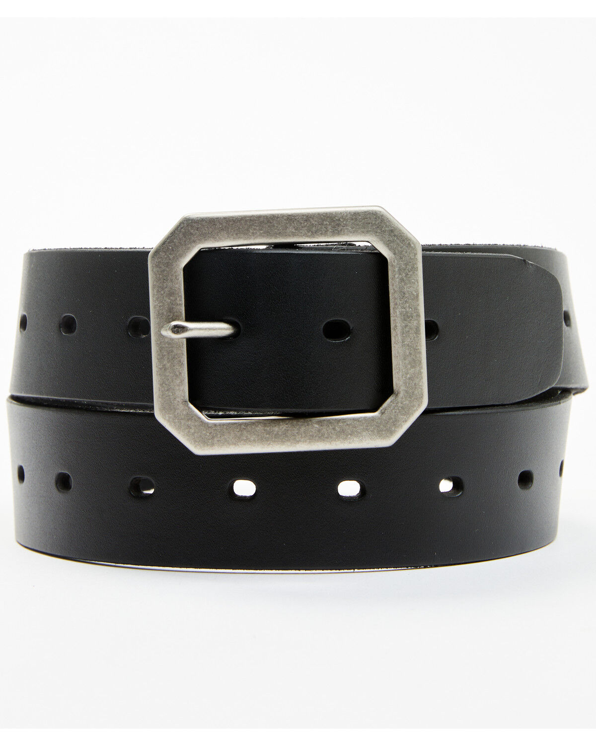 Image #1 - Brothers and Sons Men's Coleman Perforated Smooth Leather Basic Belt, Black, hi-res