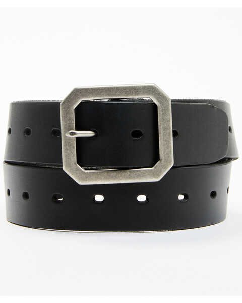 Image #1 - Brothers and Sons Men's Coleman Perforated Smooth Leather Basic Belt , Black, hi-res