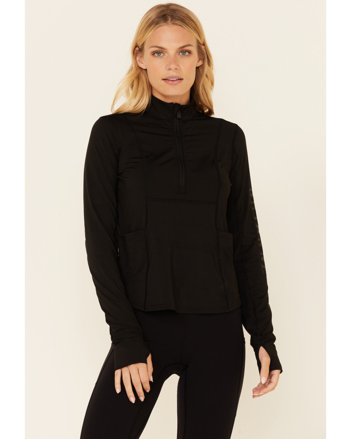 Image #1 - Shyanne Women's 1/2 Zip Logo Sleeve Relaxed Pullover, Black, hi-res