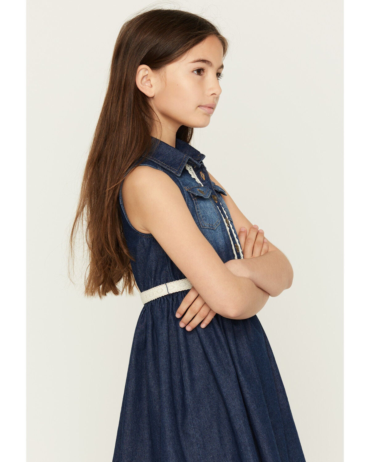 Image #2 - Sugar California Girls' Dark Wash Denim Dress, Dark Blue, hi-res