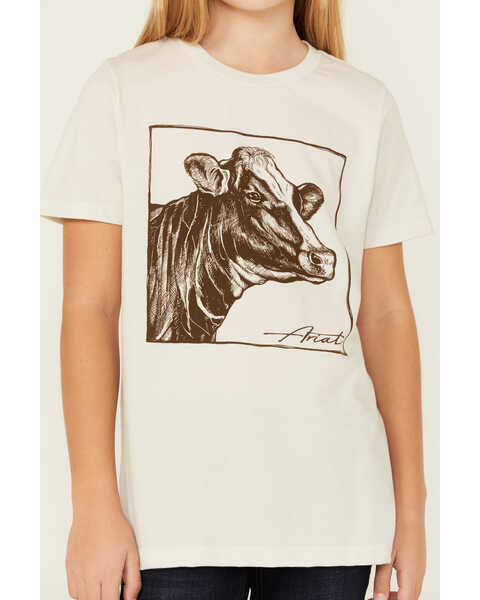Image #3 - Ariat Girls' Cow Short Sleeve Graphic Print Tee, Cream, hi-res