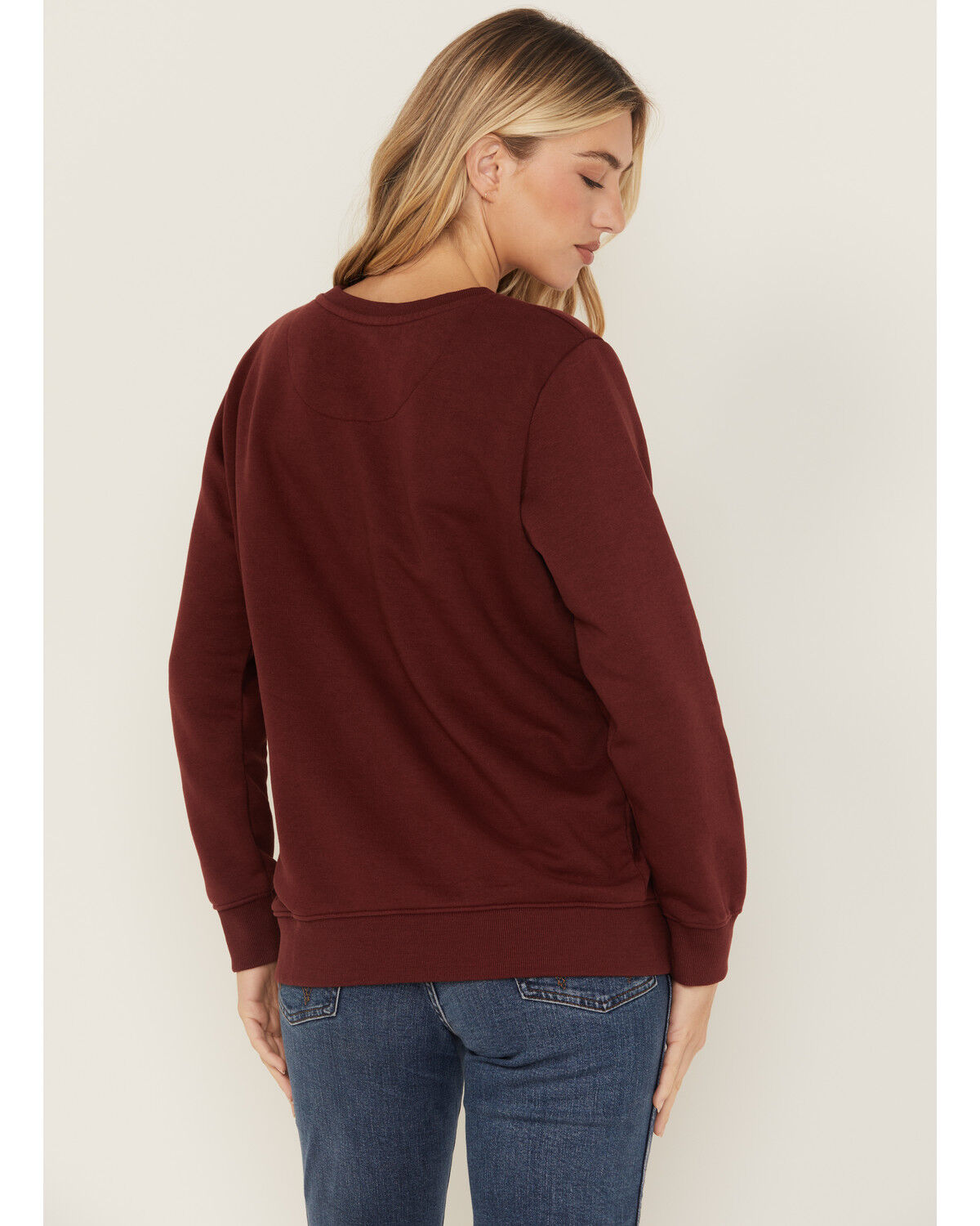 Image #4 - Wrangler Women's Boot Barn Exclusive Long Live Cowboys Graphic Crewneck, Burgundy, hi-res