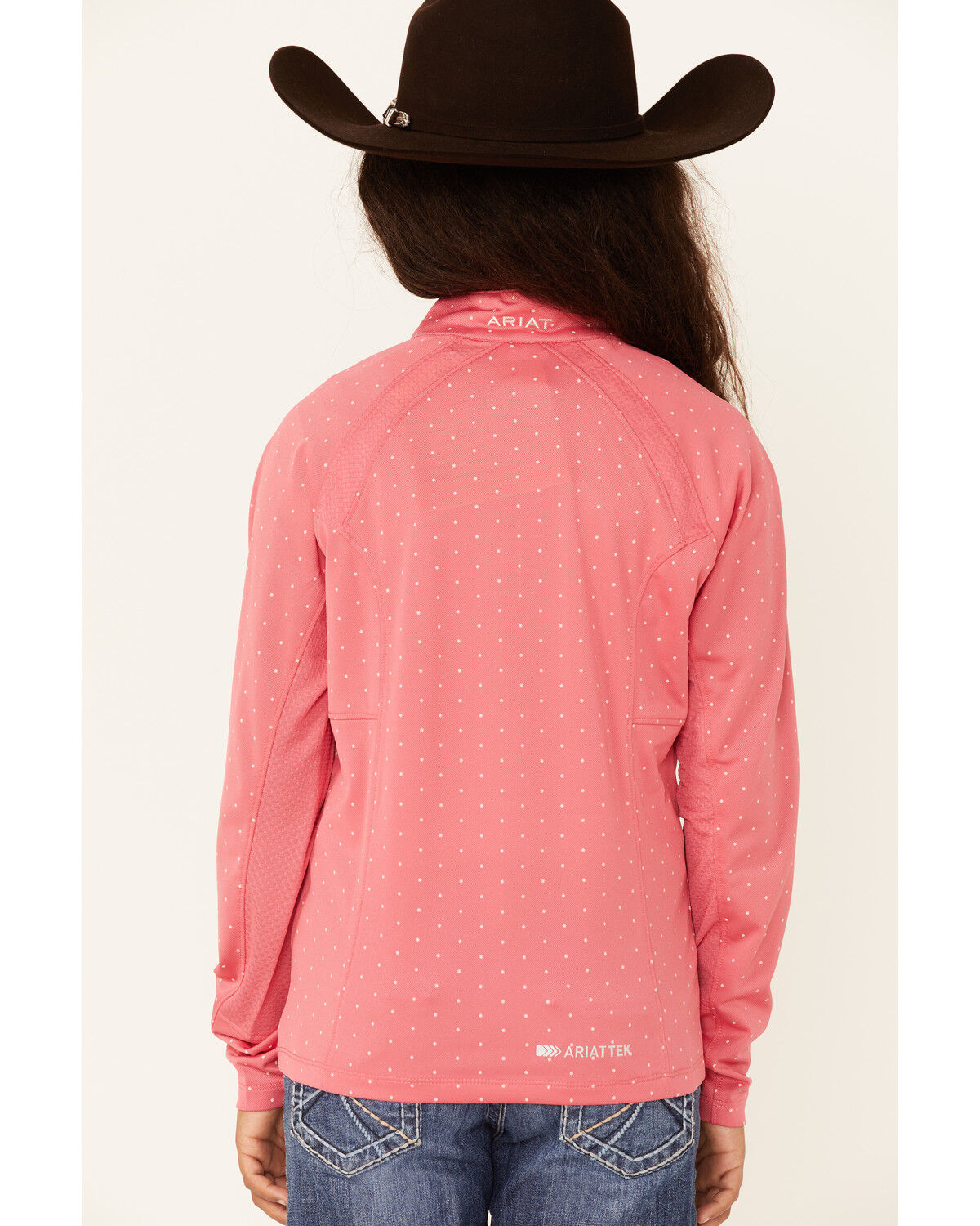 Image #3 - Ariat Girls' Dot Print Sunstopper 2.0 1/4 Zip Baselayer, Pink, hi-res