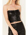 Image #4 - Vibrant Denim Women's Pleather Corset Bustier Top , Black, hi-res
