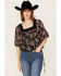 Image #1 - Wild Moss Women's Floral Pais Short Sleeve Peasant Top, Black, hi-res