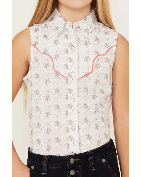 Image #3 - Rock & Roll Denim Girls' Floral Print Sleeveless Snap Western Shirt, White, hi-res