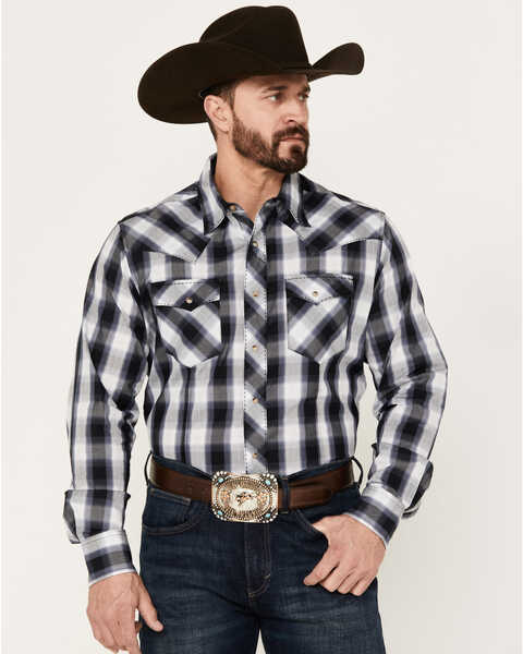 Image #1 - Wrangler Men's Plaid Print Long Sleeve Snap Western Shirt, Black, hi-res