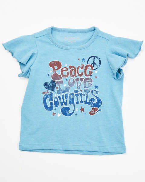 Image #1 - Shyanne Toddler Girls' Peace Love Cowgirls Flutter Sleeve Graphic Tee, Light Blue, hi-res