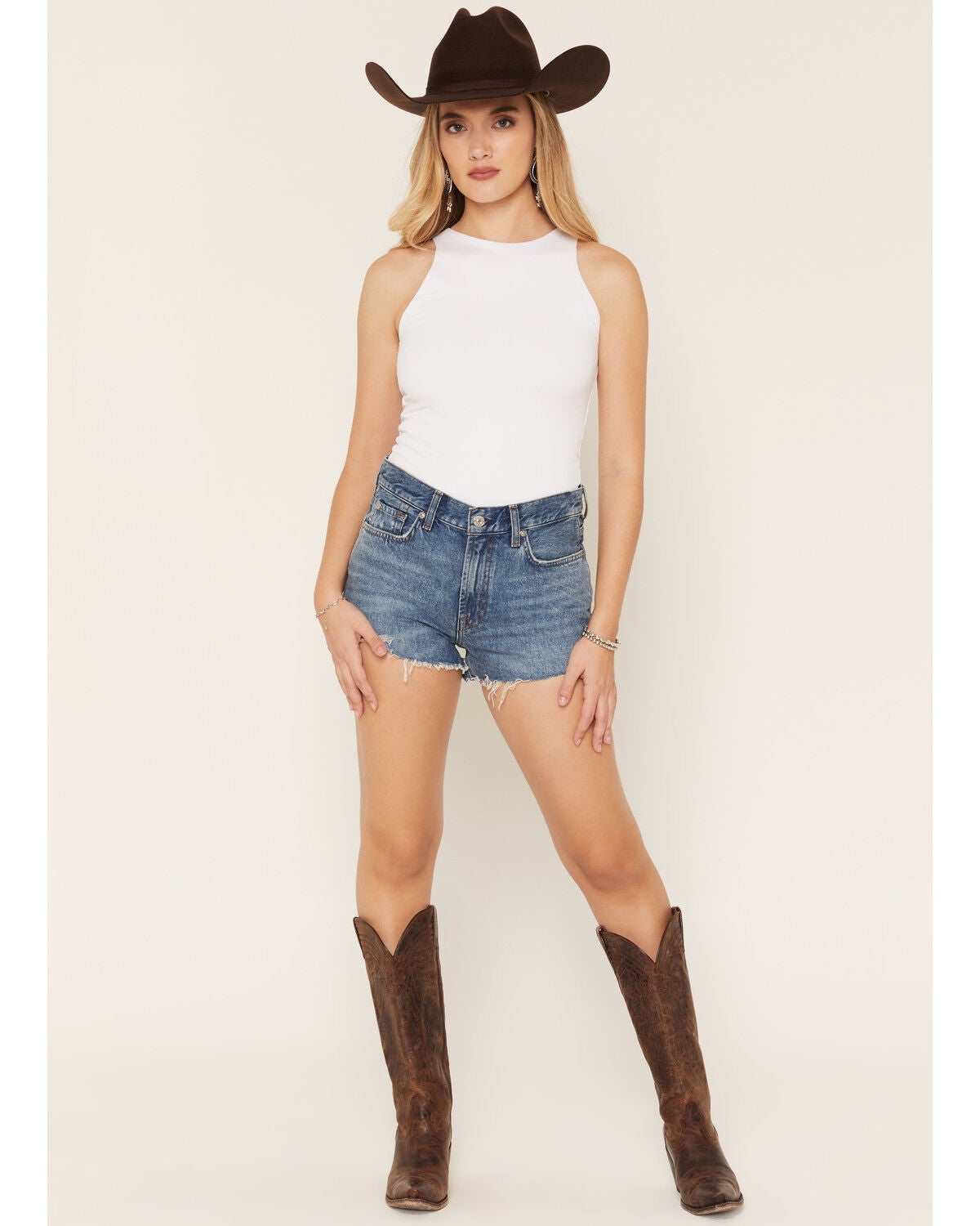 7 For All Mankind Women's Stampede Medium Wash Mid Rise June Denim Shorts, Medium Wash, hi-res