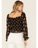 Beyond The Radar Women's Floral Smocked Off-Shoulder Top, Black, hi-res