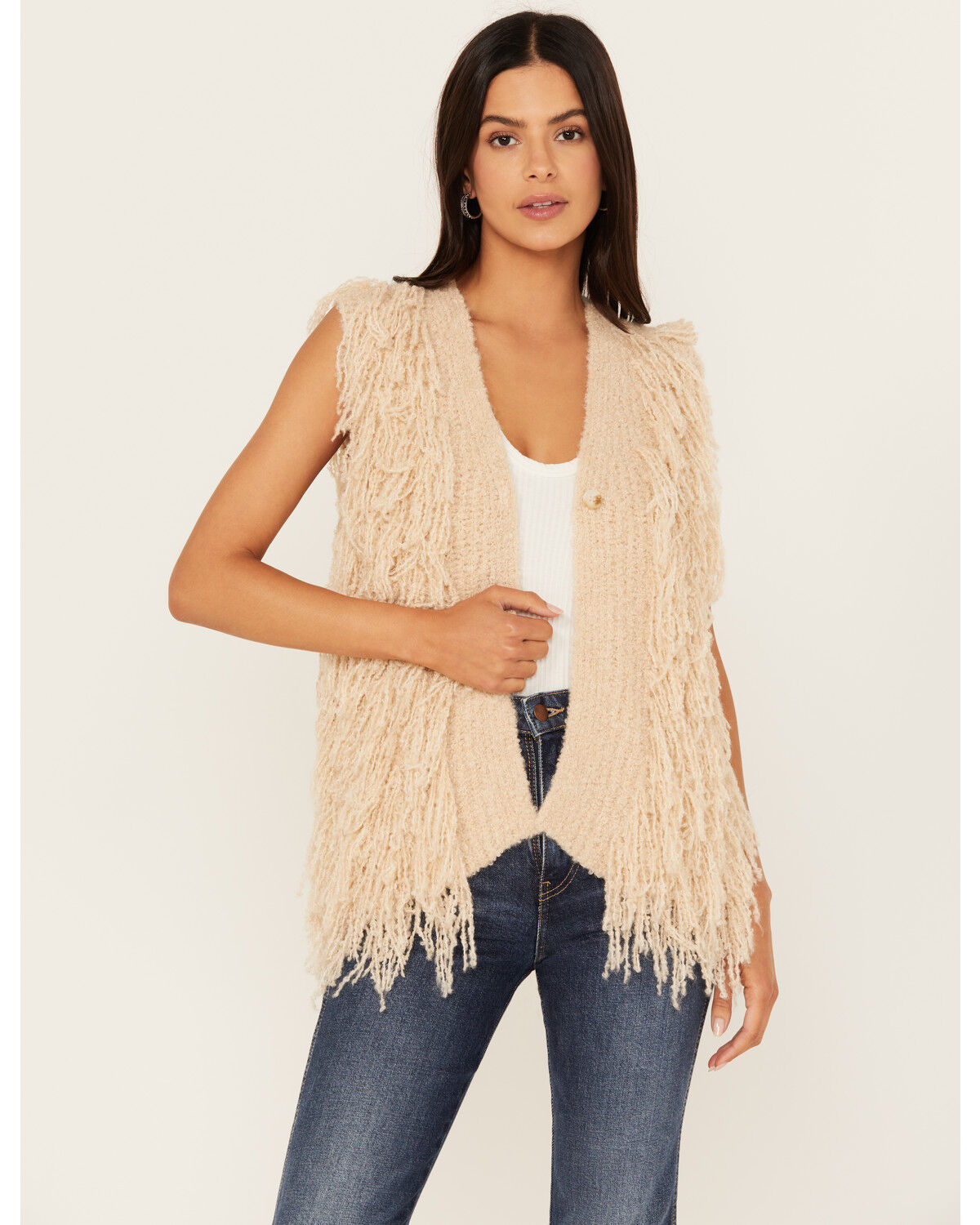 Image #1 - Mystree Women's Knit Fringe Sweater Vest, , hi-res