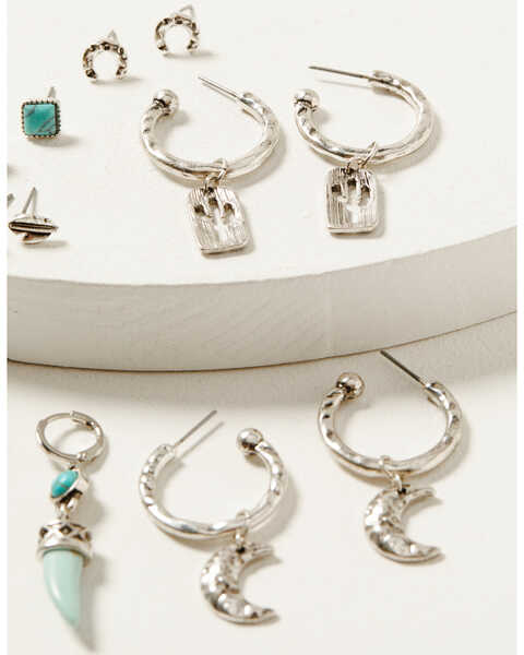 Image #3 - Shyanne Women's Moon & Cactus Turquoise Stone Earrings Set - 6-Piece, Silver, hi-res