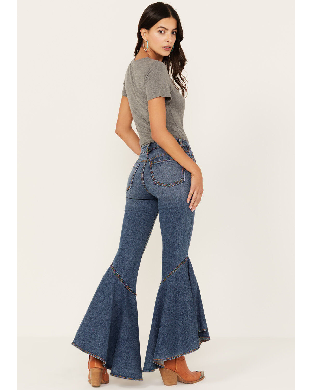 Image #3 - Shyanne Women's Medium Wash High Rise Ruffled Super Flare Stretch Jeans, , hi-res