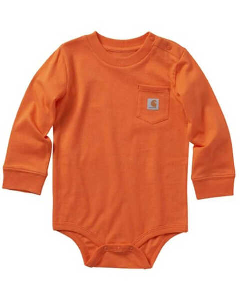 Carhartt Infant Boys' Logo Pocket Long Sleeve Onesie, Orange, hi-res