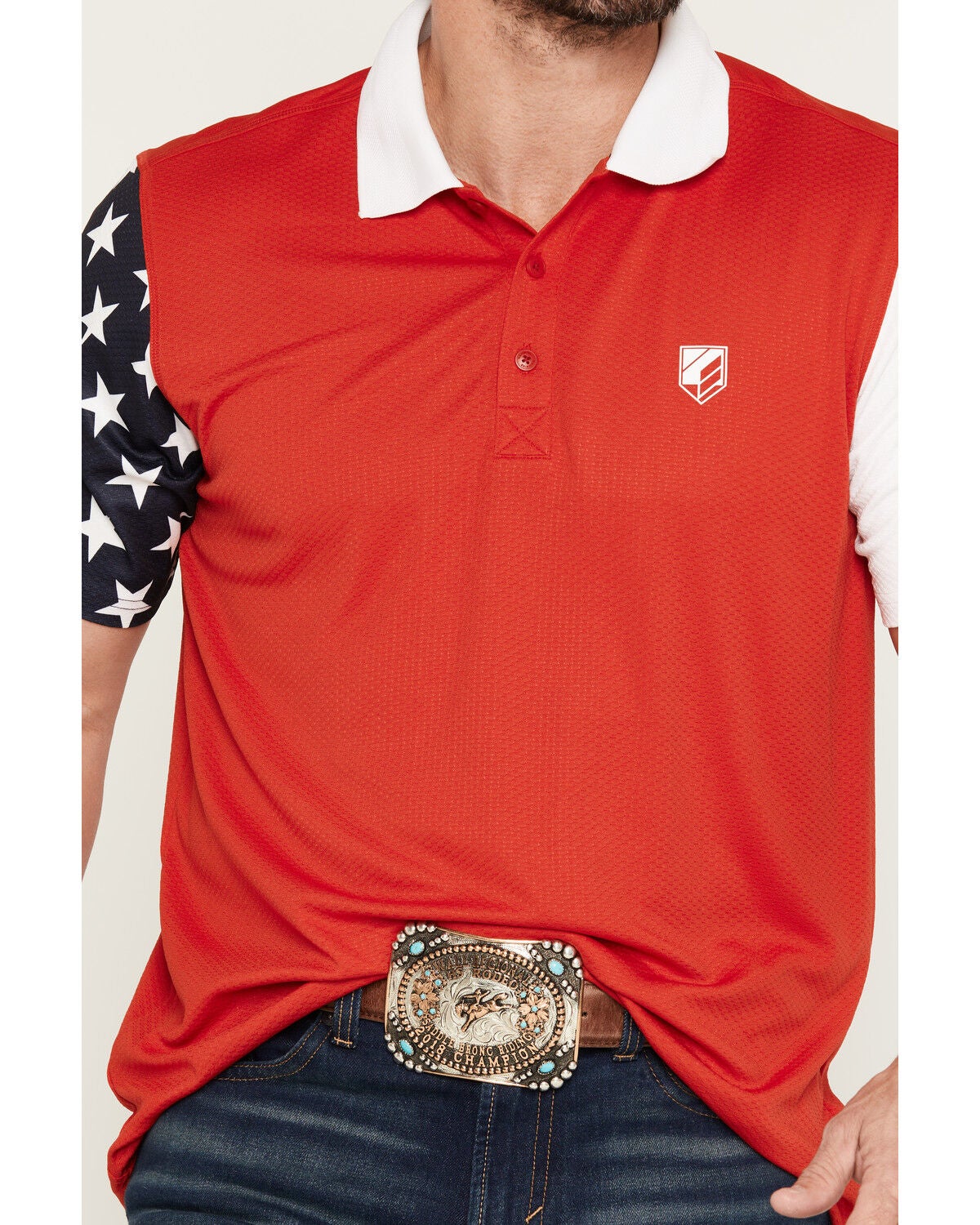 Image #3 - RANK 45&reg; Men's Americana Block Short Sleeve Button-Down Polo, Red, hi-res