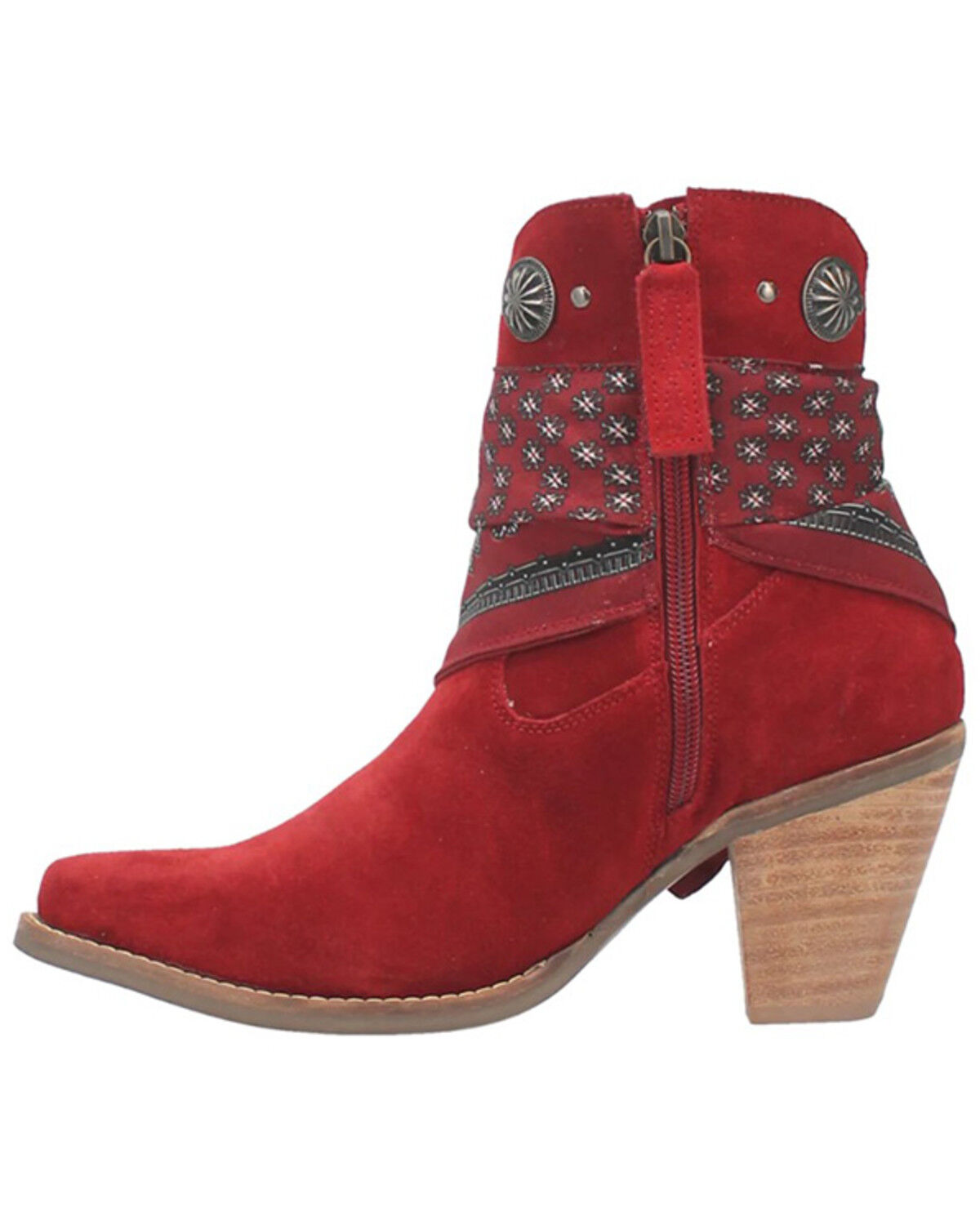 Image #3 - Dingo Women's Suede Bandida Western Booties - Round Toe, Red, hi-res