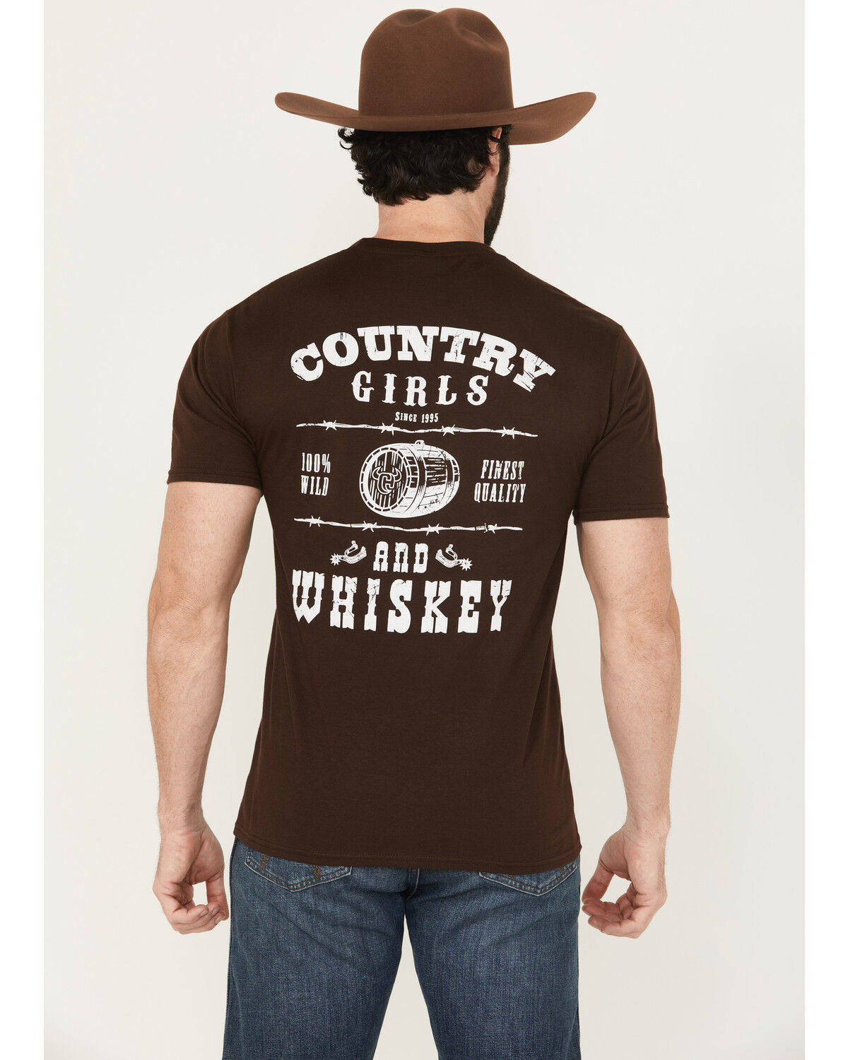 Image #1 - Cowboy Hardware Men's Country Girls and Whiskey Short Sleeve Graphic T-Shirt, Dark Brown, hi-res