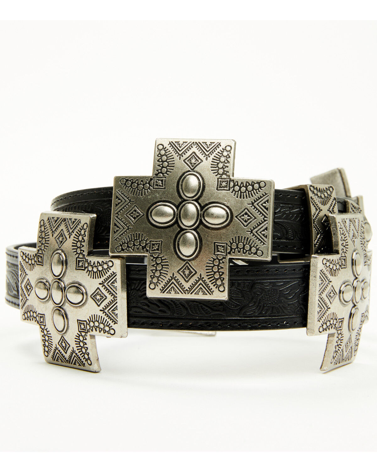 Image #1 - Shyanne Women's Esme Cross Concho Belt, Black, hi-res