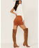 Shyanne Women's Faux Suede Floral Button Front Southwestern Mini Skirt, Brown, hi-res