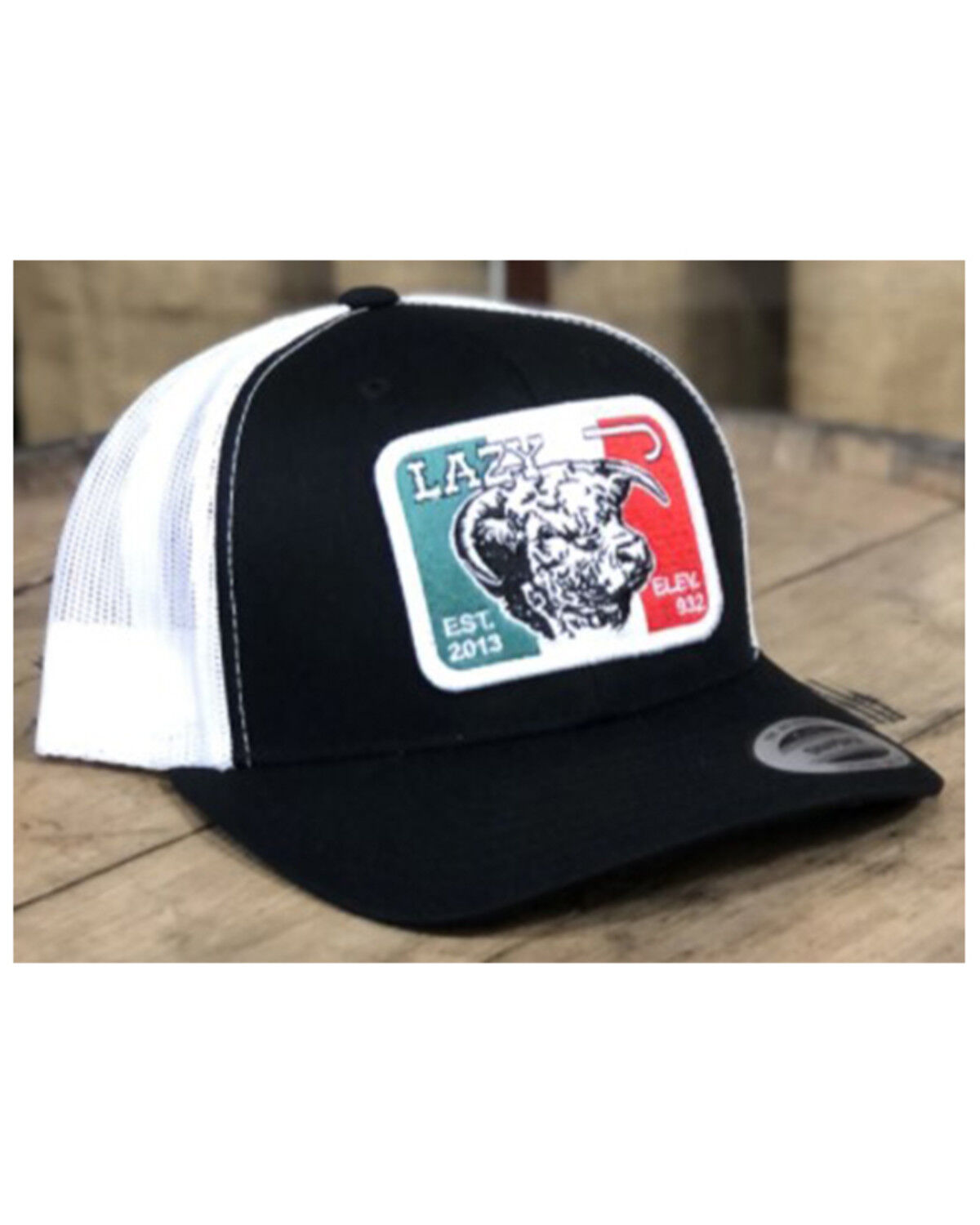 Image #1 - Lazy J Ranch Men's Black & White Mexico Flag Elevation Patch Mesh-Back Ball Cap, Black, hi-res