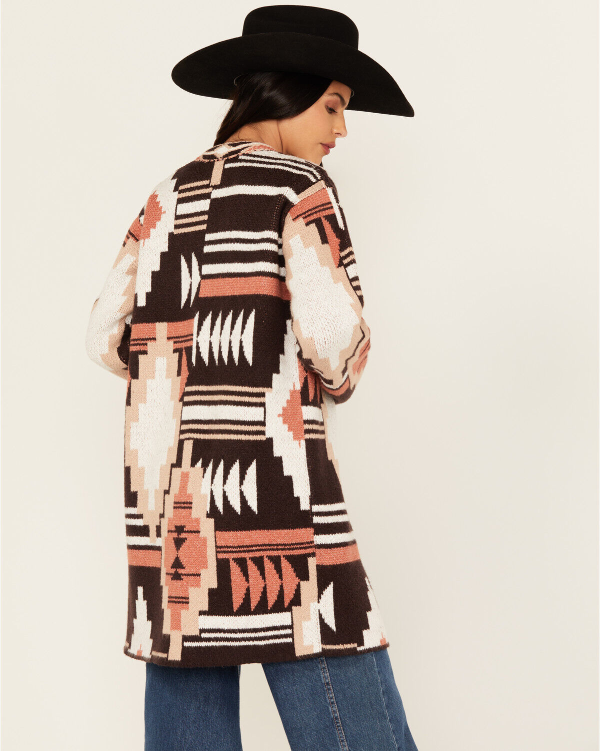 Image #4 - Shyanne Women's Southwestern Print Cardigan, Chocolate, hi-res