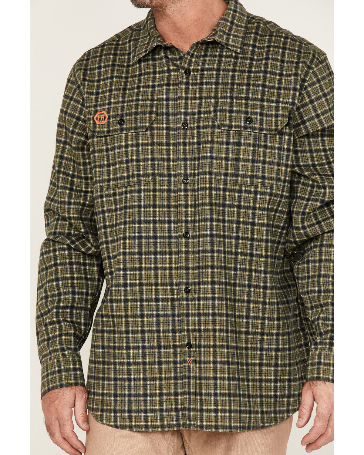 Image #3 - Hawx Men's FR Plaid Print Woven Long Sleeve Button-Down Work Shirt, Olive, hi-res