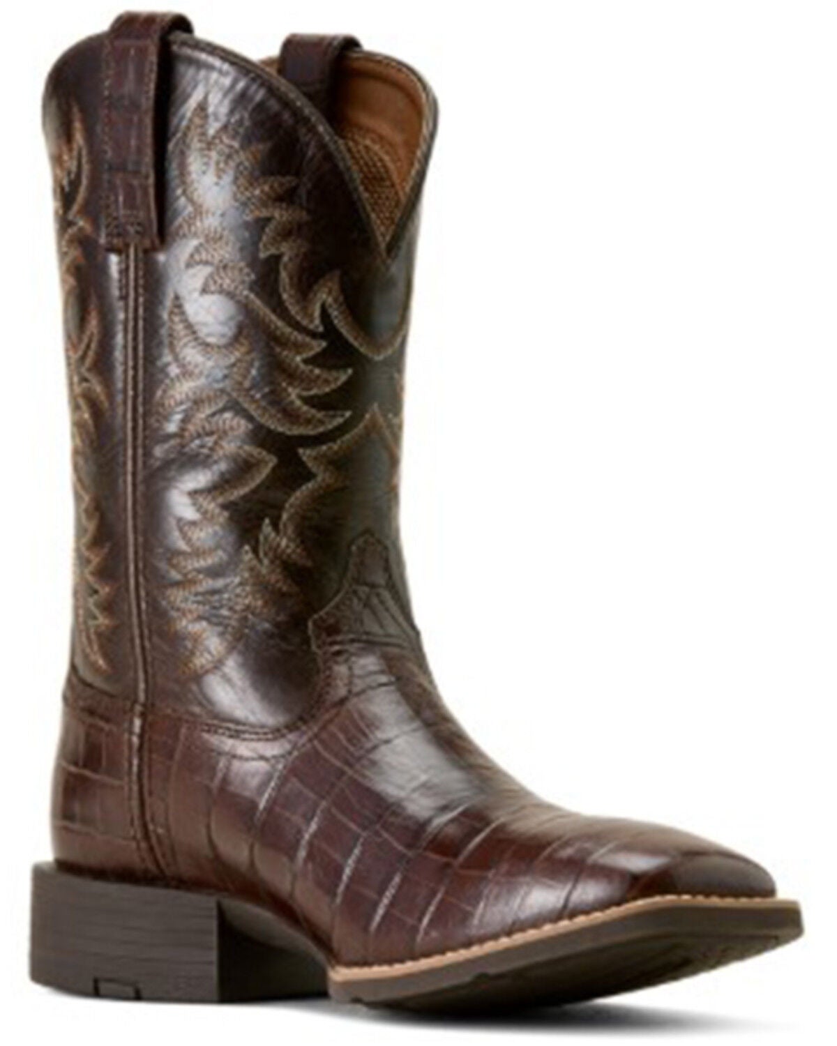 Ariat Men's Sport Crocodile Print Performance Western Boots - Broad Square Toe, Chocolate, hi-res