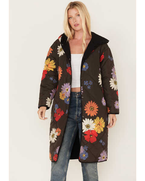 Wrangler Women's Floral Print Reversible Quilted Hooded Jacket, Multi, hi-res