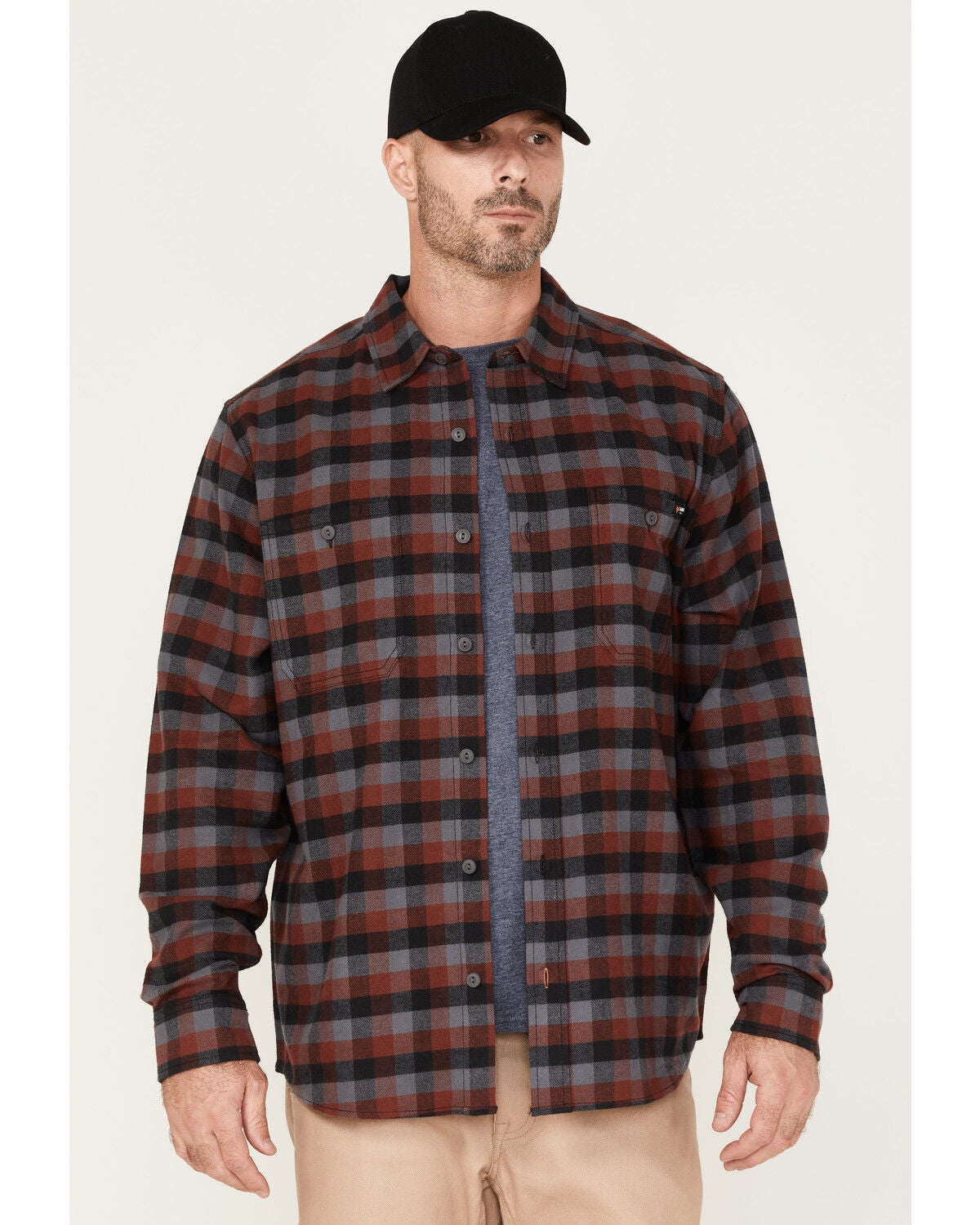 Hawx Men's Checker Long Sleeve Button-Down Flannel Shirt, Burgundy, hi-res