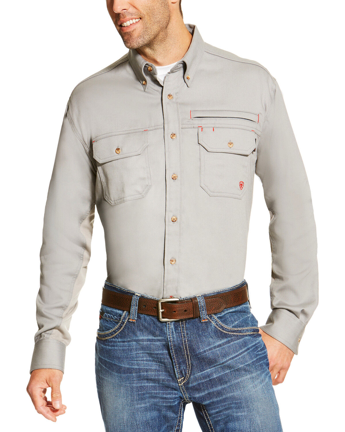 Image #1 - Ariat Men's FR Solid Vent Long Sleeve Button Down Work Shirt - Big, Silver, hi-res