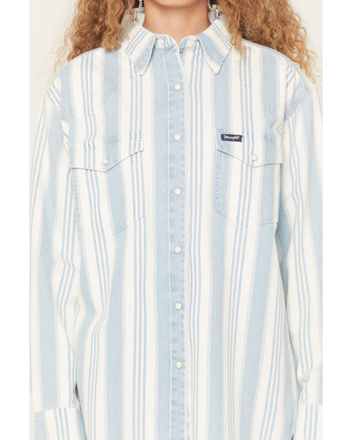 Image #3 - Wrangler Retro Women's Striped Long Sleeve Snap Denim Western Shirt, Blue, hi-res