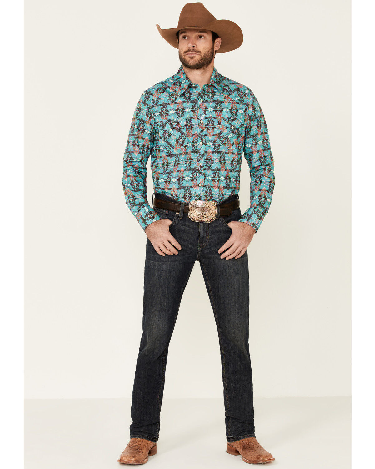 Image #2 - Rock & Roll Denim Men's Southwestern Print Long Sleeve Snap Western Shirt, Multi, hi-res