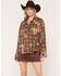 Image #1 - Cleo + Wolf Women's Rhinestone Distressed Plaid Print Long Sleeve Pearl Snap Flannel Shirt, Brown, hi-res