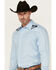 Image #2 - Wrangler Men's Floral Embroidered Long Sleeve Snap Western Shirt, Light Blue, hi-res