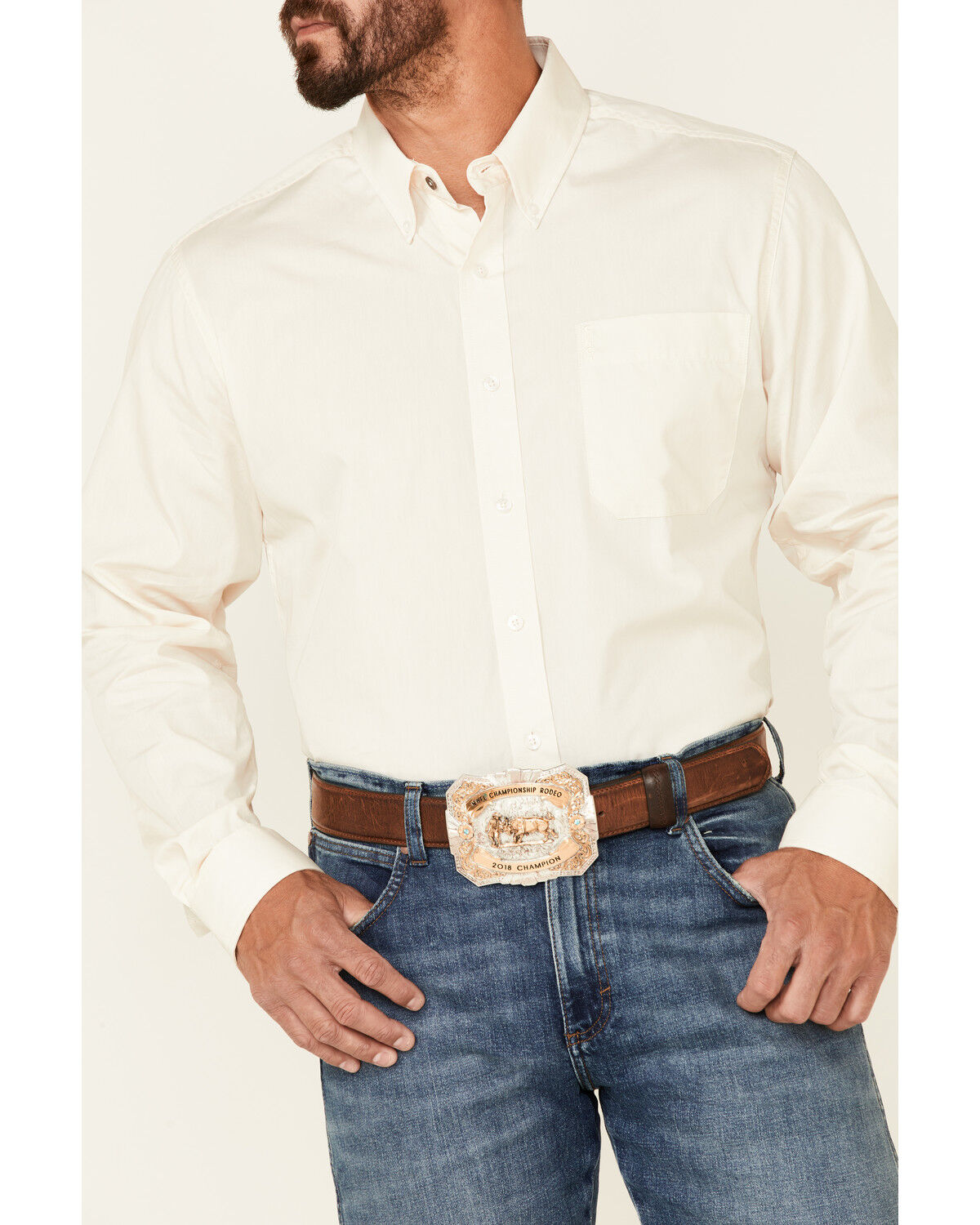 Image #3 - Cinch Men's Modern Fit Solid Cream Long Sleeve Button Down Western Shirt, Cream, hi-res