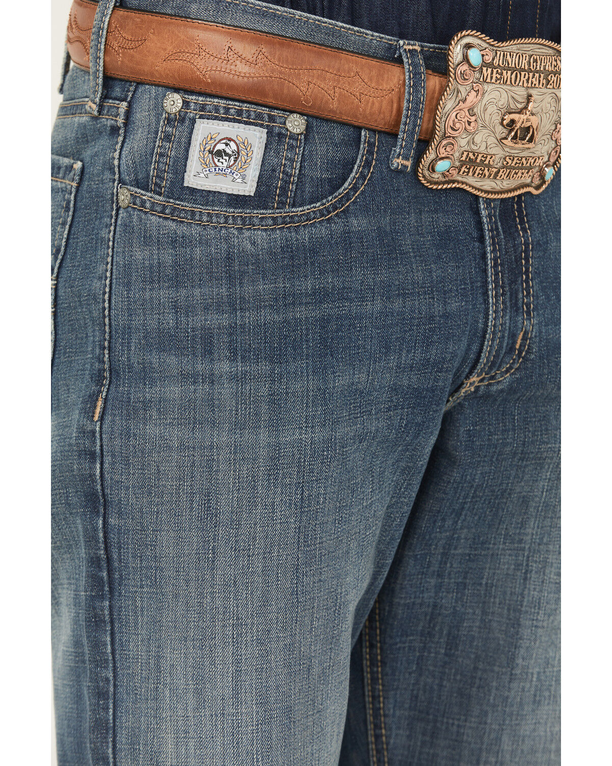 Image #2 - Cinch Men's Sliver Label Medium Wash Slim Straight Rigid Denim Jeans, Indigo, hi-res