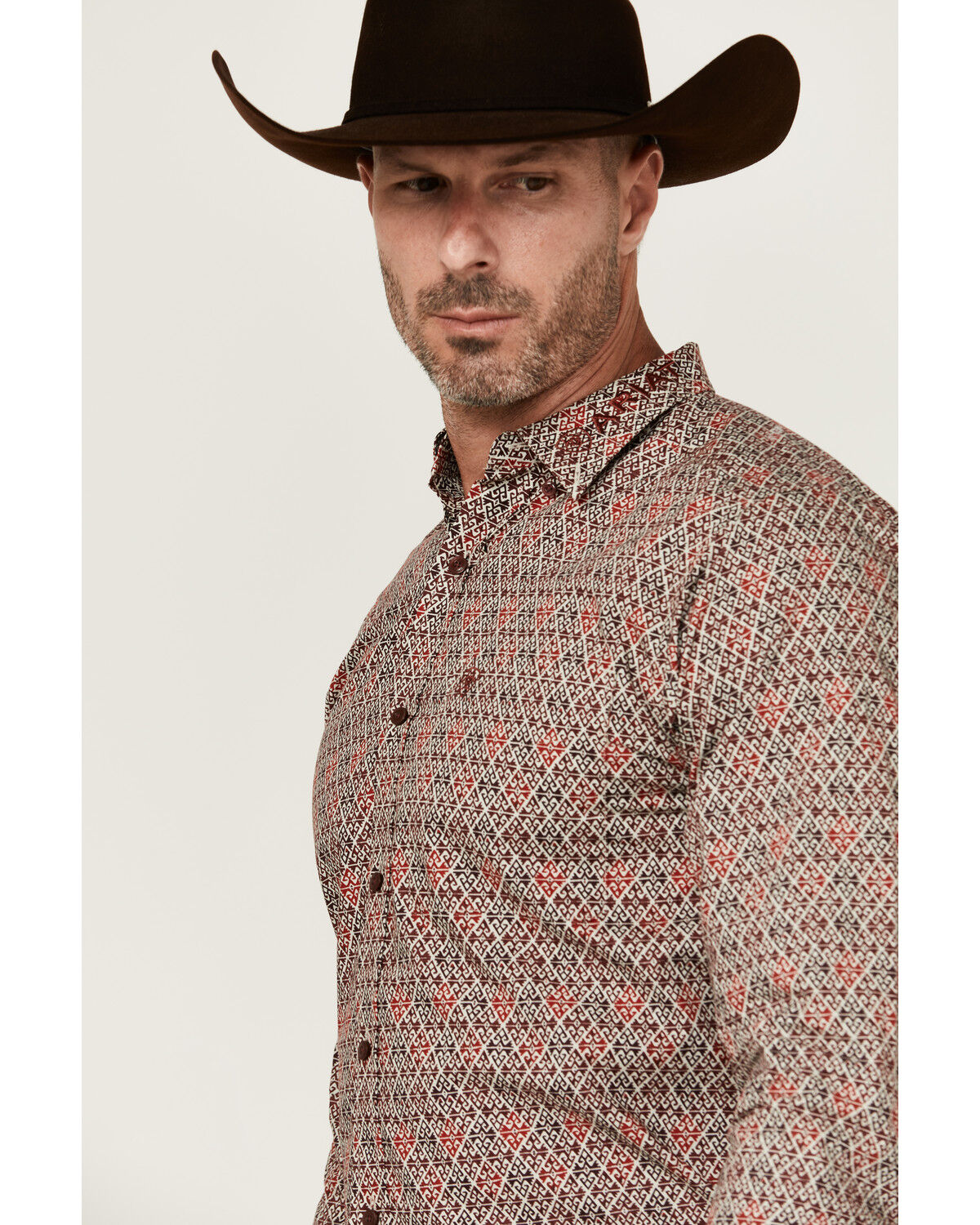 Image #3 - Ariat Men's Team Omega Logo Long Sleeve Button-Down Western Shirt, Burgundy, hi-res
