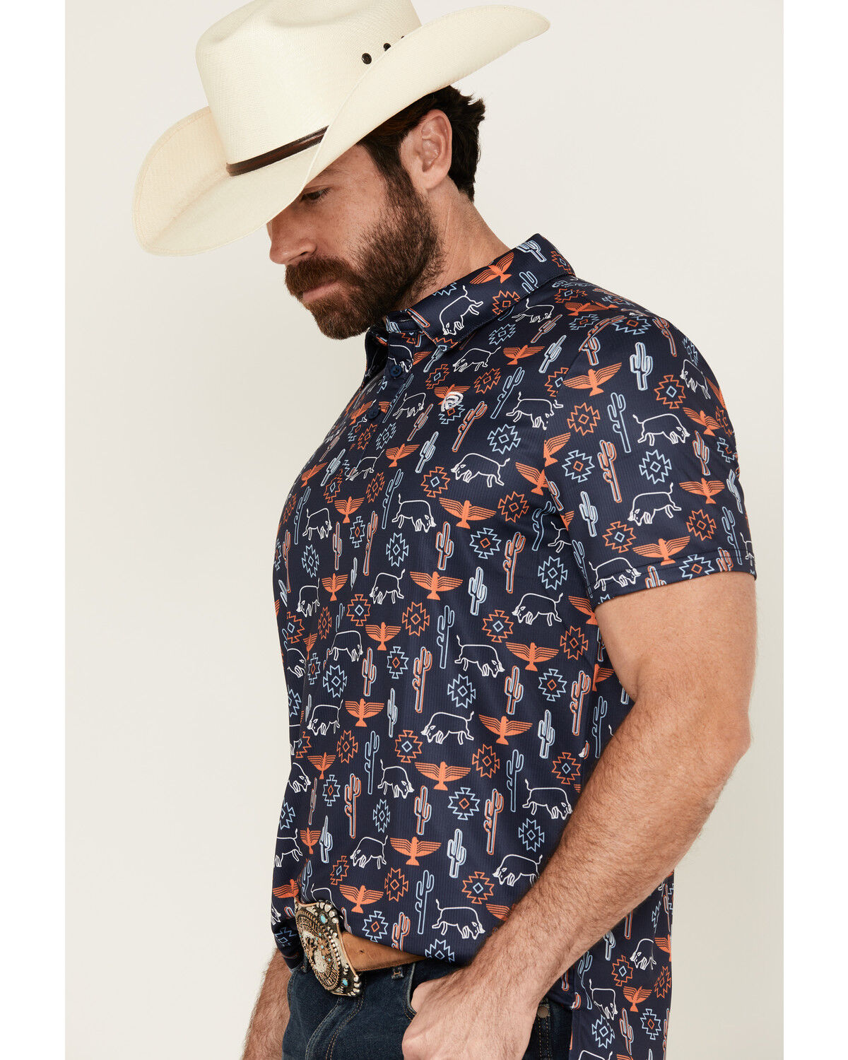 Image #2 - Rock & Roll Denim Men's Conversational Print Short Sleeve Polo Shirt, Navy, hi-res