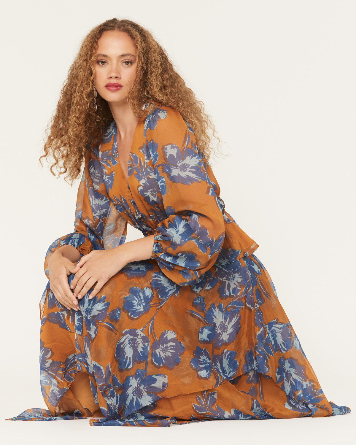 Image #1 - Shyanne Women's Floral Print Long Sleeve Chiffon Shirt, Pecan, hi-res