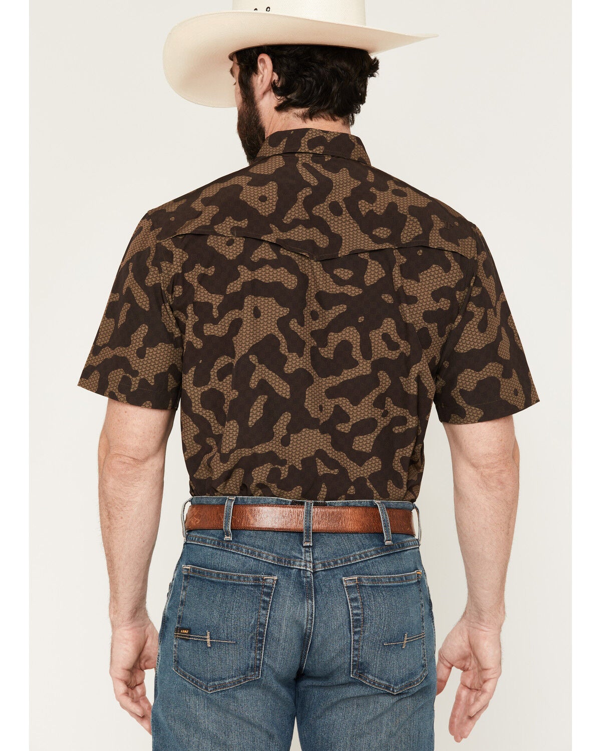 Image #4 - Ferrell Men's Gage Camo Print Short Sleeve Snap Stretch Western Shirt, Brown, hi-res