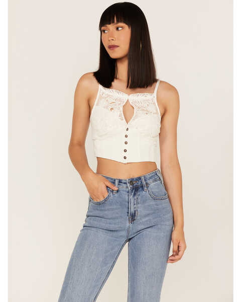 Image #1 - Free People Women's Have My Heart Cropped Tank Top, White, hi-res