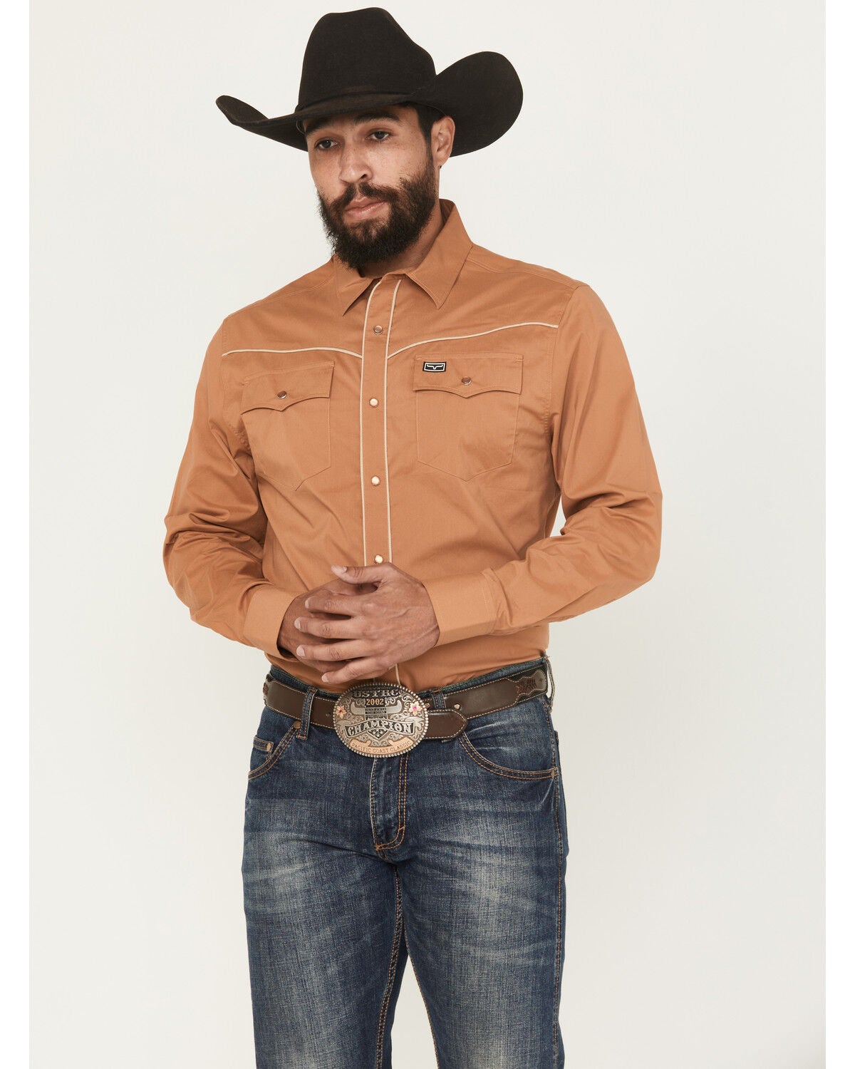 Kimes Ranch Men's Laneboro Solid Long Sleeve Snap Performance Western Shirt, Brown, hi-res