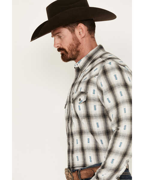 Image #2 - Moonshine Spirit Men's Southwestern Plaid Print Long Sleeve Snap Flannel Shirt, Grey, hi-res