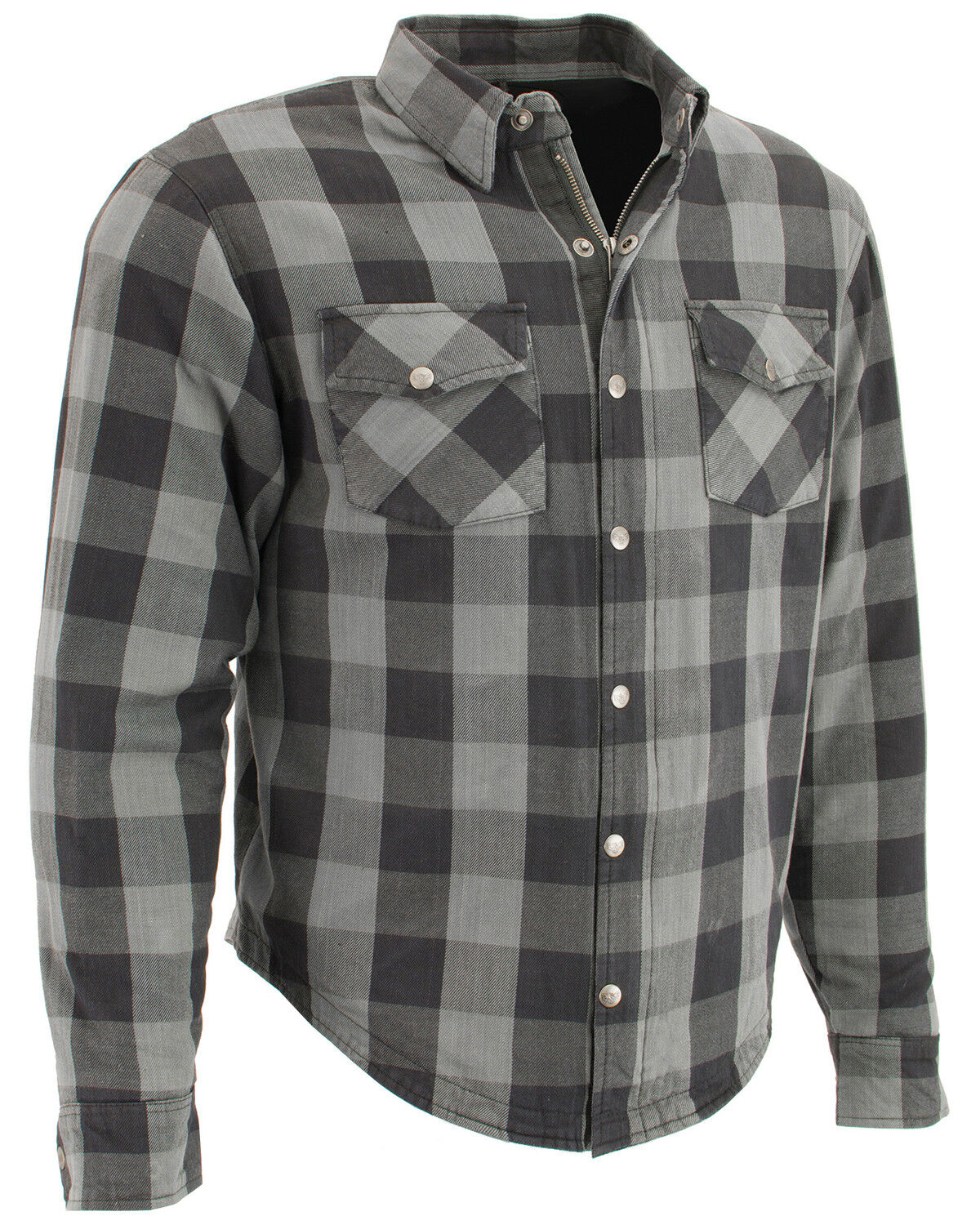 Image #6 - Milwaukee Performance Men's Aramid Checkered Plaid Biker Shirt, Dark Grey, hi-res