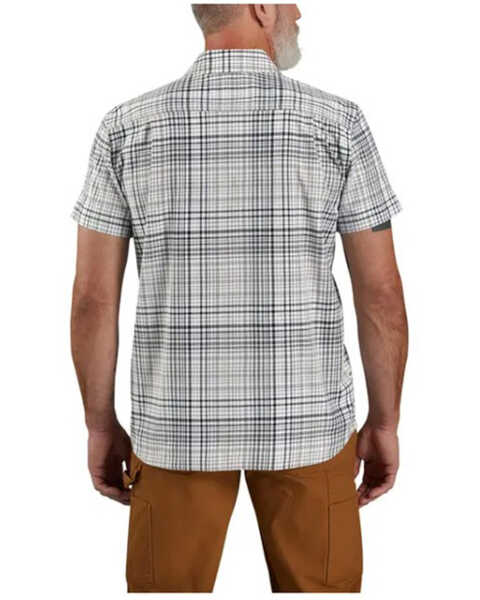 Image #2 - Carhartt Men's Rugged Flex® Plaid Print Relaxed Fit Lightweight Short Sleeve Button-Down Work Shirt - Tall , Dark Grey, hi-res