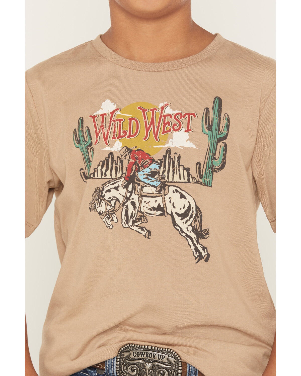 Image #3 - Sable Sky Boys' Wild West Short Sleeve Graphic T-Shirt, Brown, hi-res