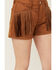 Image #2 - Rock & Roll Denim Women's High Rise Faux Suede Fringe Shorts, Camel, hi-res