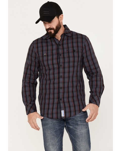 Image #1 - Resistol Men's Telluride Plaid Print Long Sleeve Button Down Western Shirt, Black/grey, hi-res